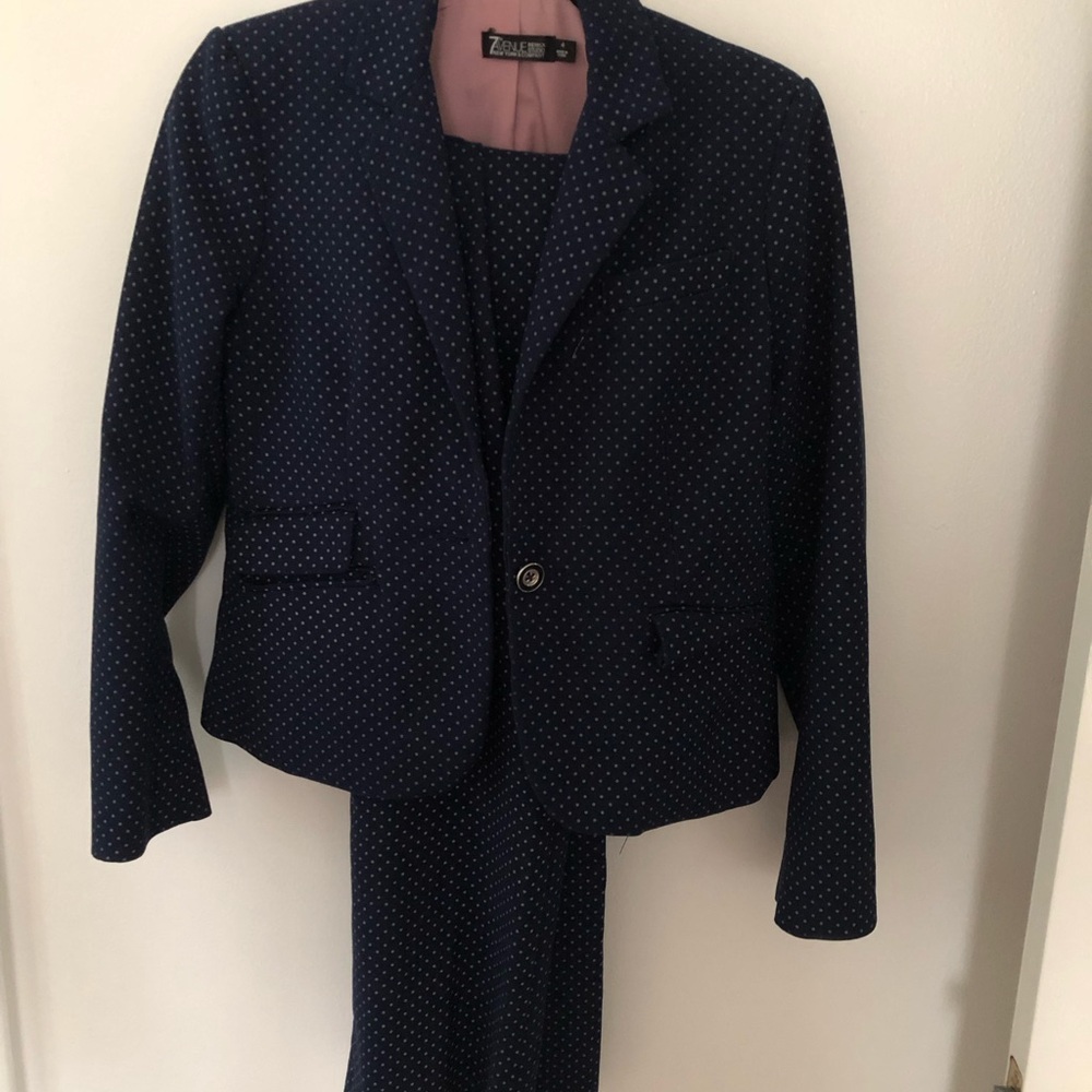 New York & Company Navy Blazer And Pants with White Microdots
